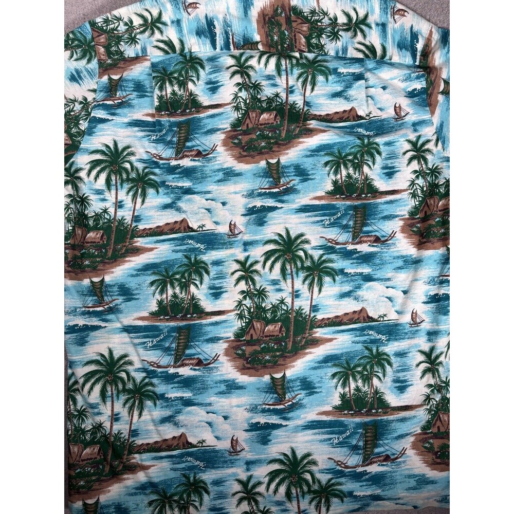 Vintage‎ Hawaii Brand Hawaiian Shirt Men’s XL Sailing Island AOP Blue Tropical - Picture 11 of 11
